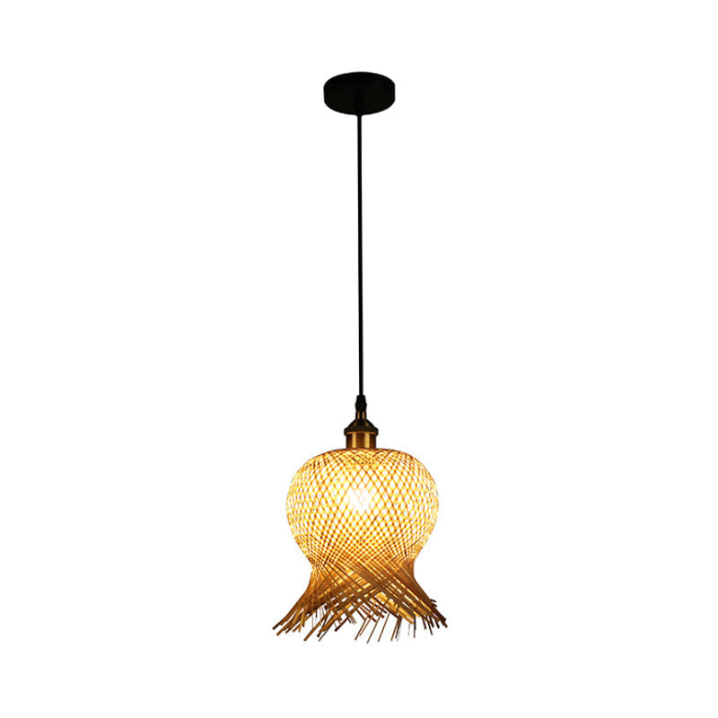 Bamboo Jellyfish Hanging Lamp - Asian 1-Light Pendant For Restaurants