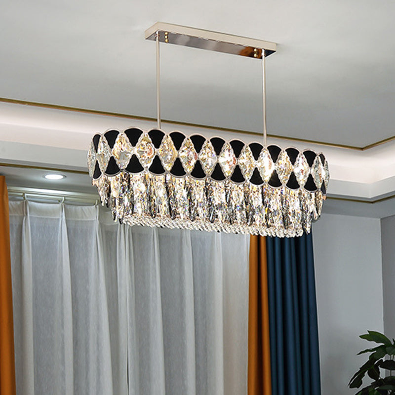 Contemporary Island Ceiling Lamp With Clear Crystal Prisms And Black Triangle Ornament