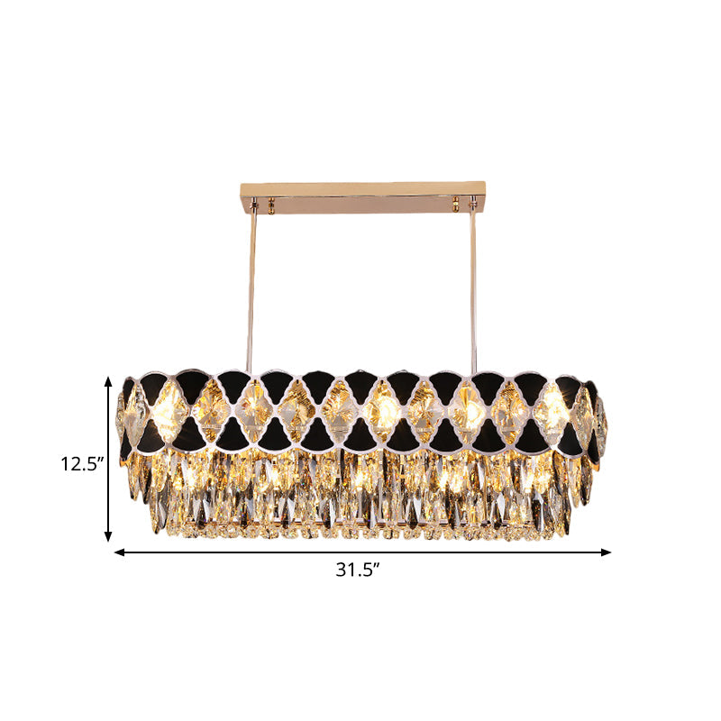 Contemporary Island Ceiling Lamp With Clear Crystal Prisms And Black Triangle Ornament