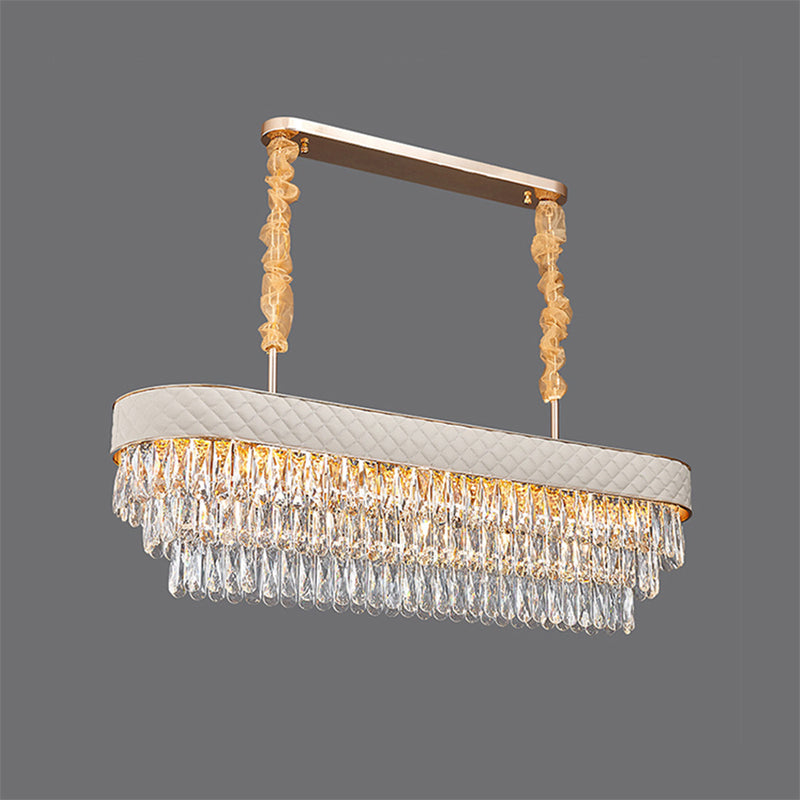 Modern Drum Crystal Drops Pendant Light With 12 Heads For Dining Room