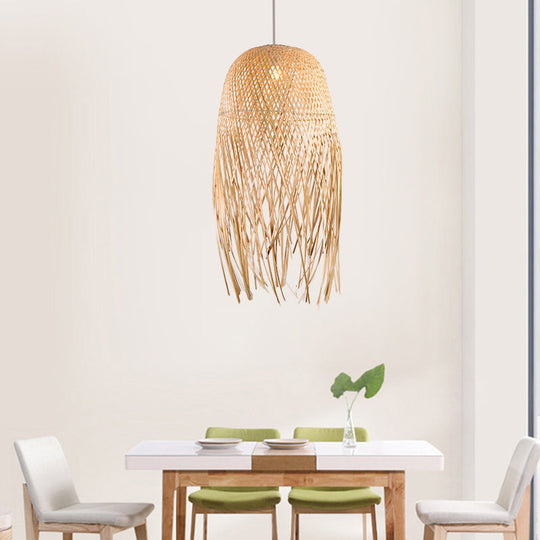 Hand-Woven Bamboo Pendant Light - Asian Style 1 Beige Suspension Lamp For Restaurants