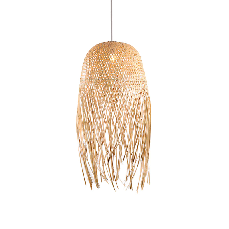 Hand-Woven Bamboo Pendant Light - Asian Style 1 Beige Suspension Lamp For Restaurants