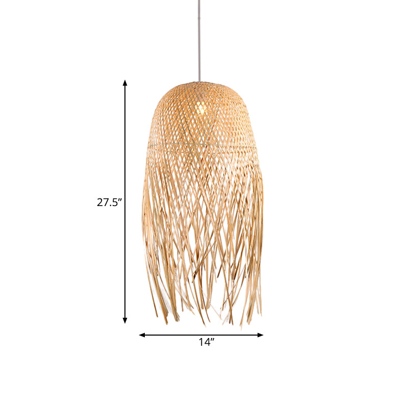 Hand-Woven Bamboo Pendant Light - Asian Style 1 Beige Suspension Lamp For Restaurants