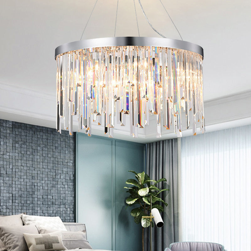 Contemporary Hanging Lamp Kit with Crystal Prisms, 2/6 Bulbs, 8"/16" Wide