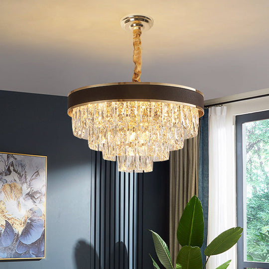 Tapered Clear Crystal Blocks Ceiling Chandelier - Modern 8/10 Heads Suspension Lamp, 18"/23.5" Width