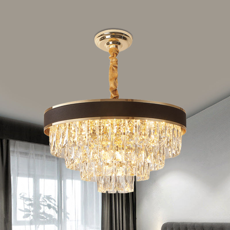 Tapered Clear Crystal Blocks Ceiling Chandelier - Modern 8/10 Heads Suspension Lamp, 18"/23.5" Width