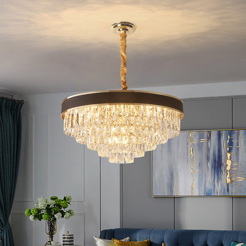 Tapered Clear Crystal Blocks Chandelier - Modern 8/10 Heads Suspension Lamp For Living Room 18/23.5