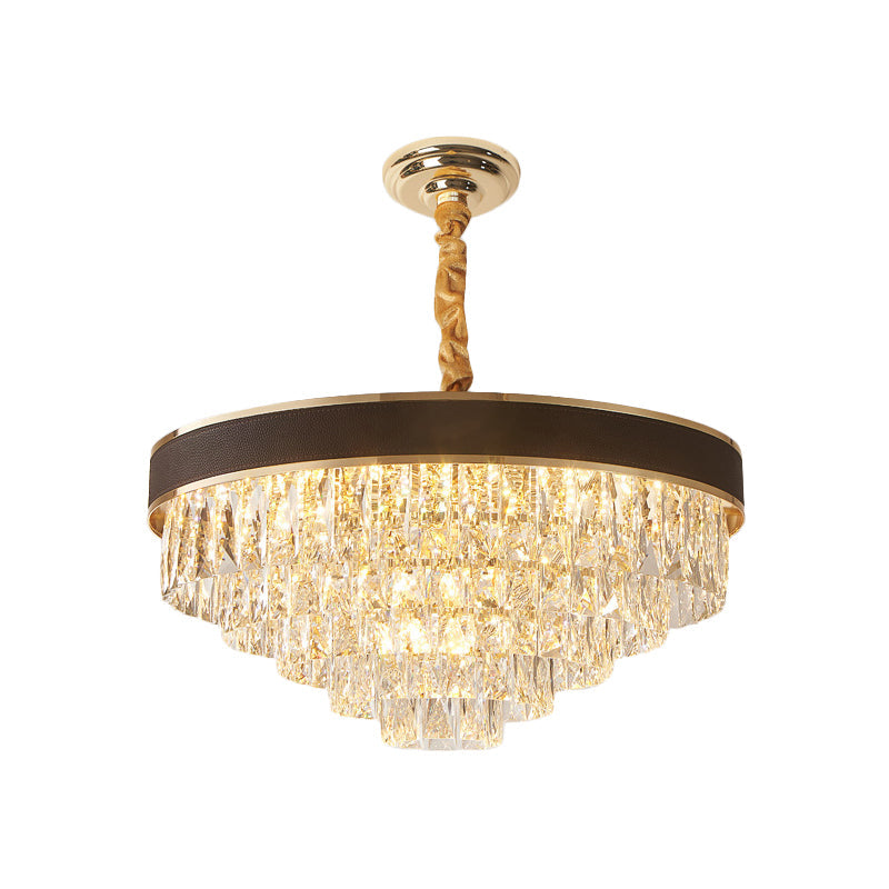 Tapered Clear Crystal Blocks Ceiling Chandelier - Modern 8/10 Heads Suspension Lamp, 18"/23.5" Width