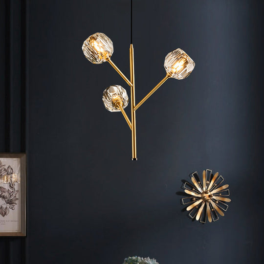 Modern Crystal Ball Chandelier - Gold Suspension Lighting with 3/6 Head Options