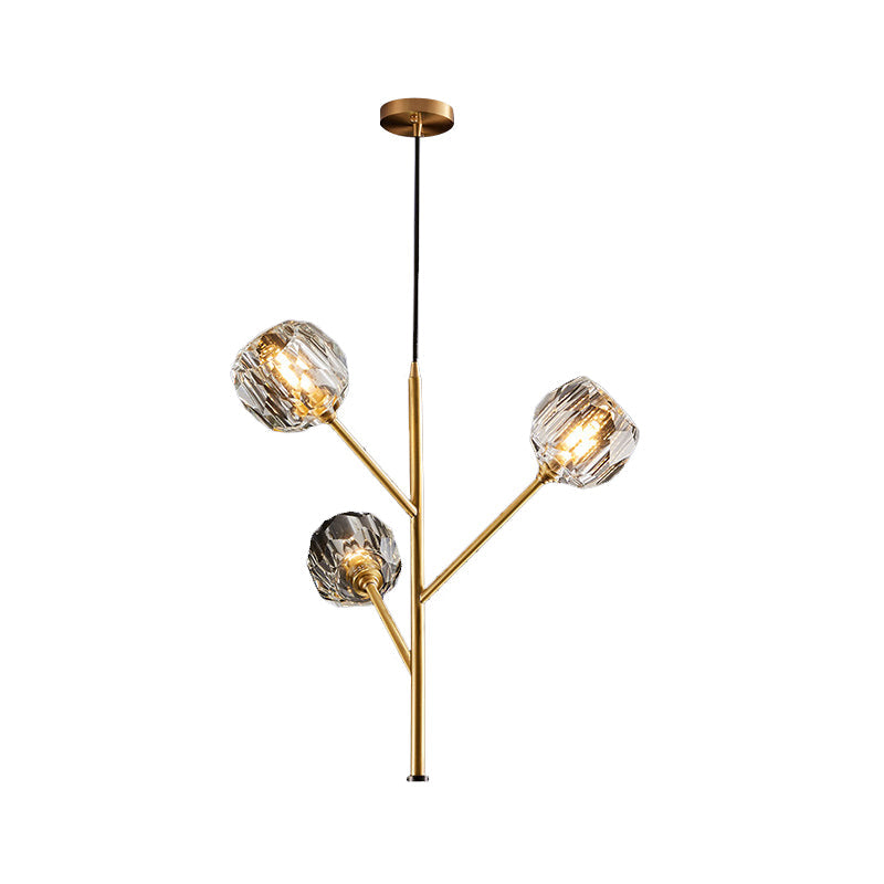 Modern Crystal Ball Chandelier With Gold Suspension Lighting - 3/6 Heads | Branches Parlour