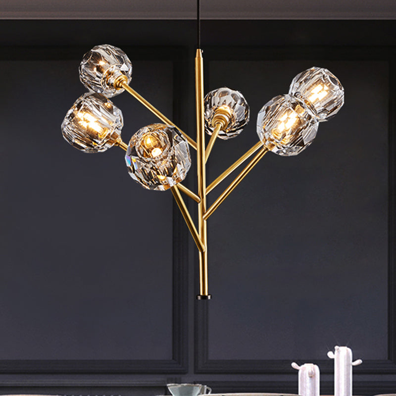 Modern Crystal Ball Chandelier - Gold Suspension Lighting with 3/6 Head Options