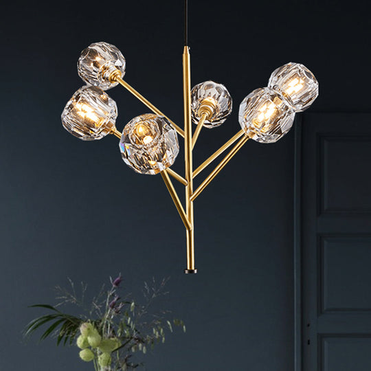 Modern Crystal Ball Chandelier - Gold Suspension Lighting with 3/6 Head Options