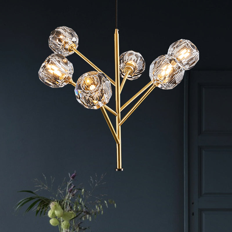 Modern Crystal Ball Chandelier With Gold Suspension Lighting - 3/6 Heads | Branches Parlour