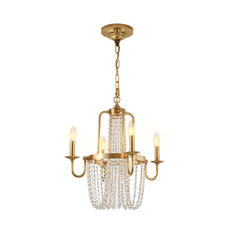 Traditional Gold Crystal Chandelier With 4 Hanging Candelabra Bulbs