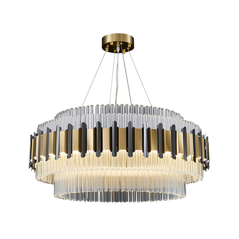 Contemporary LED Crystal Chandelier - Clear Tubes, Ceiling Light Fixture for Parlor