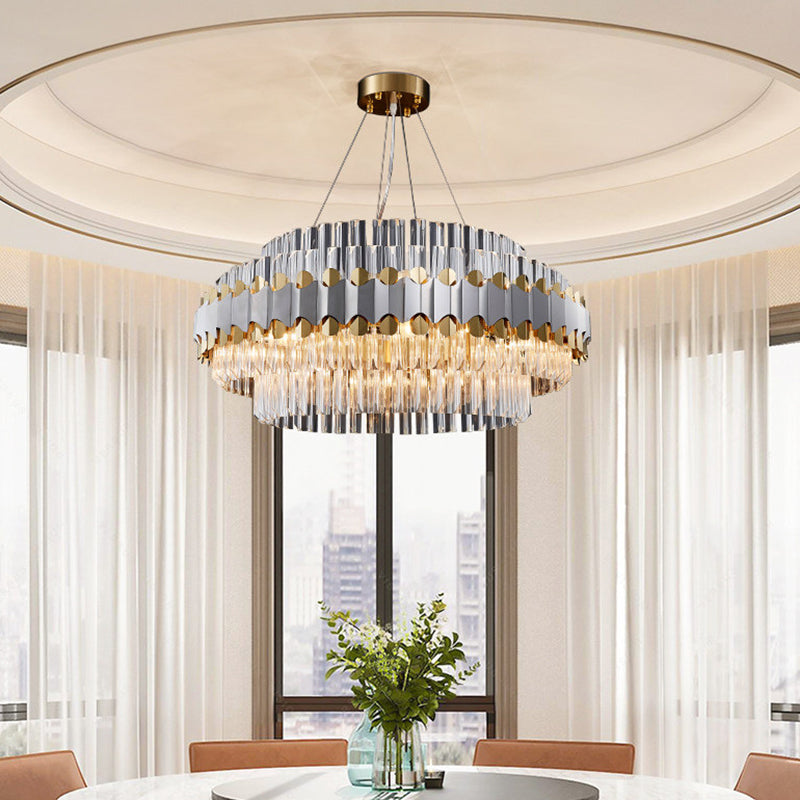 Modern Crystal Pendant Light With Clear Round Ceiling Design - 12 Head Restaurant Chandelier In Gold