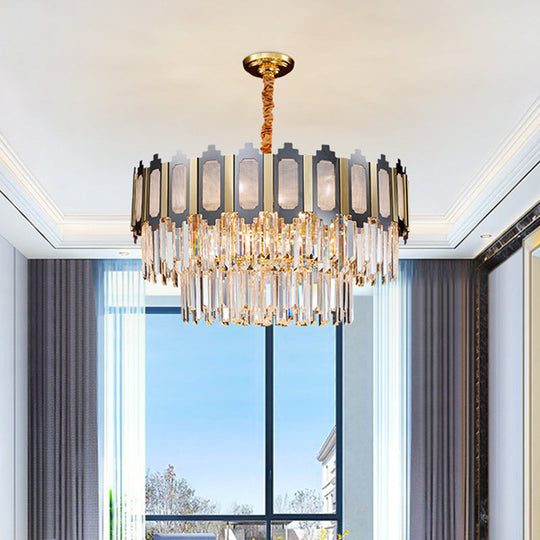 Contemporary Crystal Prisms Chandelier - 10 Bulbs, Clear, Circular Design for Suspension Lighting in Dining Hall