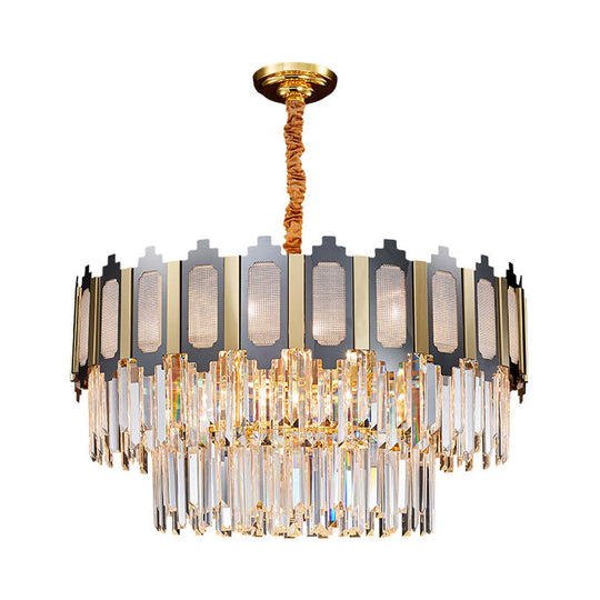 Contemporary Crystal Prisms Chandelier - 10 Bulbs, Clear, Circular Design for Suspension Lighting in Dining Hall