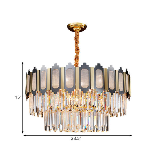 Contemporary Crystal Chandelier With 10 Clear Prisms