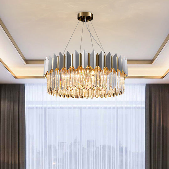 Modern 8-Head Clear Crystal Prisms Chandelier Pendant Light in Gold