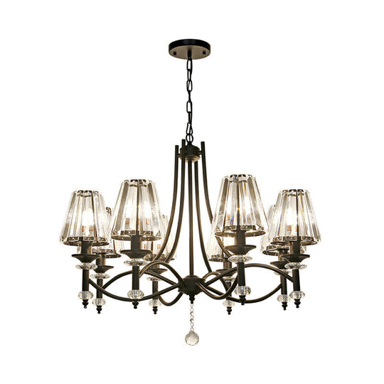 Modern Black Chandelier: 8-Head Hanging Light Fixture with Crystal Swirled Arms and Glass Ball Accents