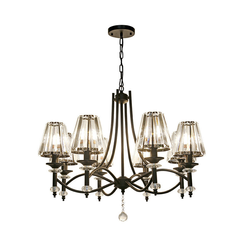 Black Swirled Arms Crystal Chandelier With Glass Ball: 8 Heads Hanging Light Fixture