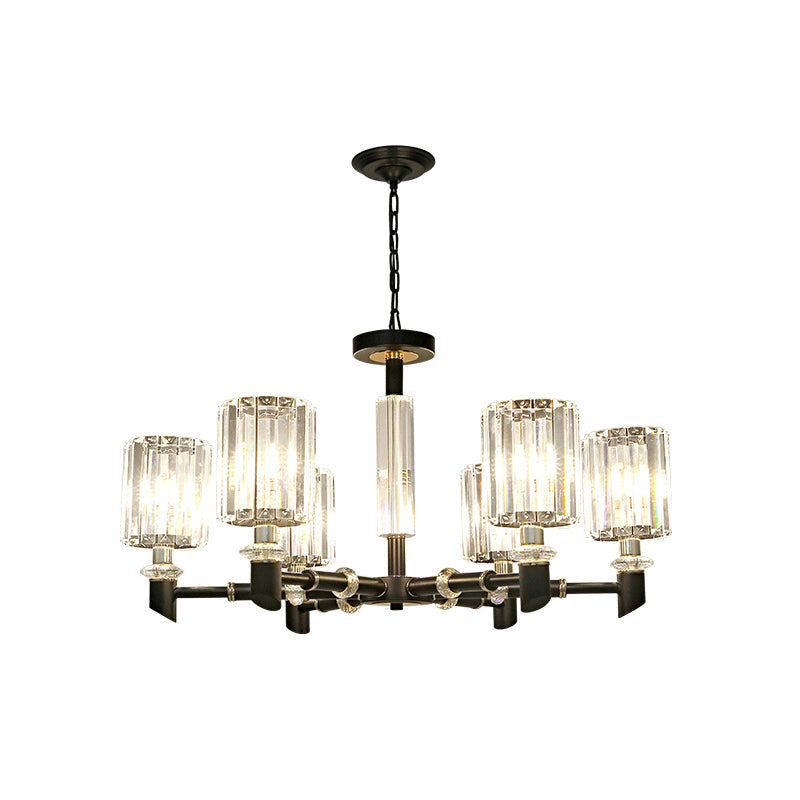 Contemporary 3/6 Bulb Clear Crystal Chandelier With Black Metal Frame