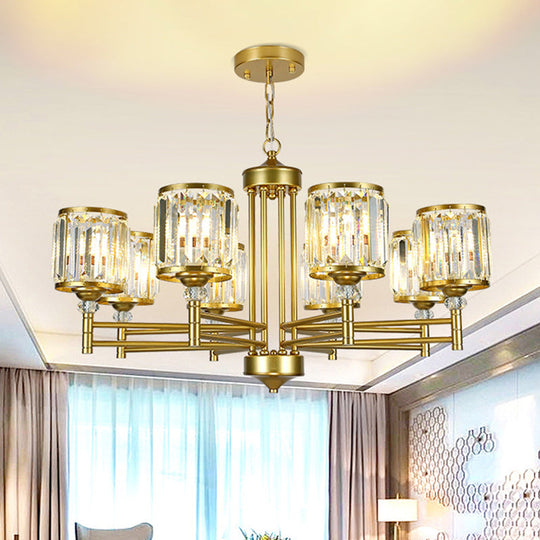 Modern Crystal Drum Shade 8-Head Metal Frame Pendant Light - Black/Gold Chandelier Lamp