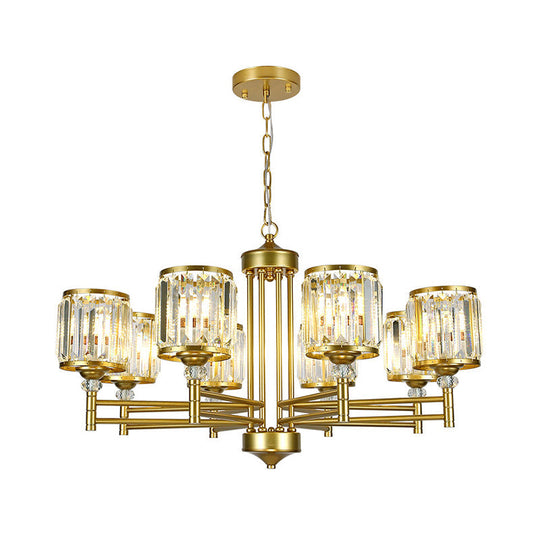 Modern Crystal Drum Shade 8-Head Metal Frame Pendant Light - Black/Gold Chandelier Lamp