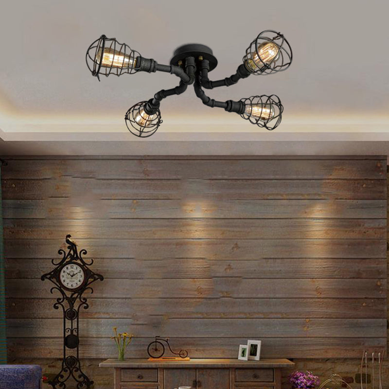 Black/Bronze Metal Twisted Pipe Semi Flush Light Fixture For Restaurant - 4/6/8 Bulbs 4 / Black