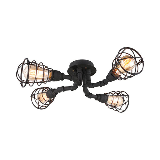 Black/Bronze Metal Twisted Pipe Semi Flush Light Fixture for Restaurant - 4/6/8 Bulbs