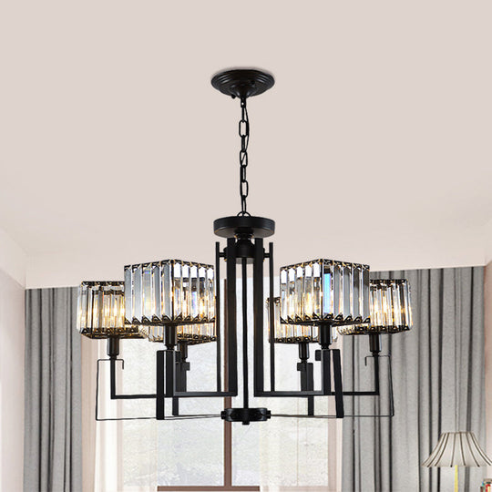 Modern Black Crystal Chandelier with Crooked Metal Frame - 6/8 Heads, Clear Cubic Shades