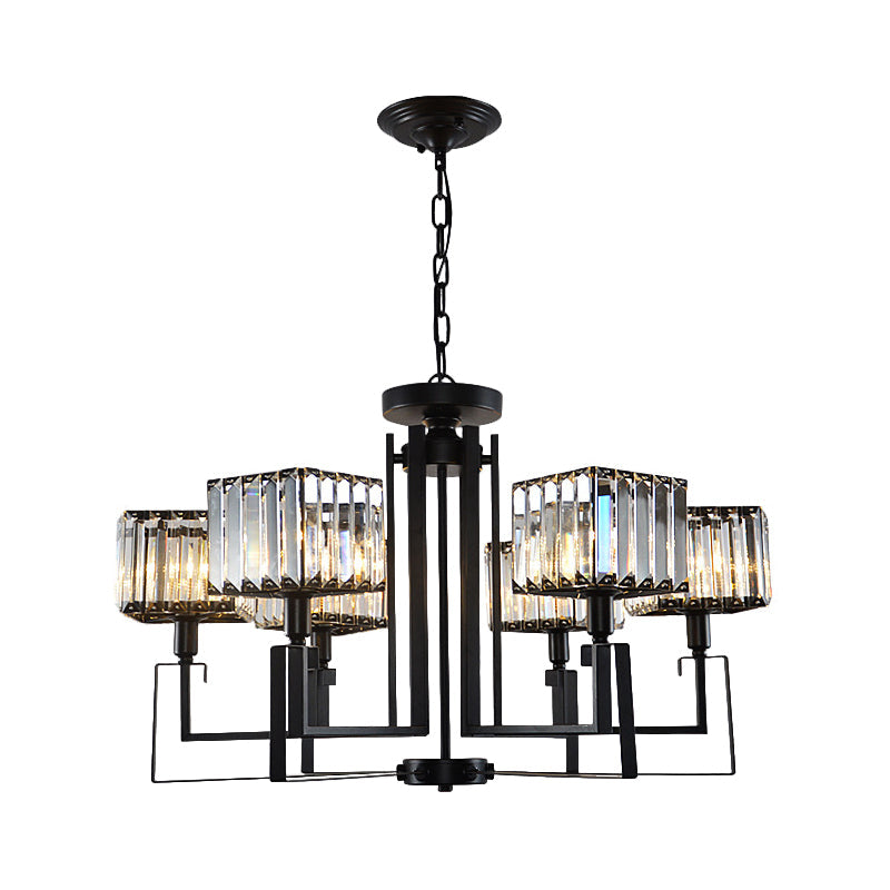 Modern Black Crystal Chandelier Lighting: 6/8-Head Metal Frame Hanging Light With Crooked Design