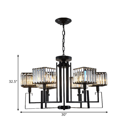 Modern Black Crystal Chandelier with Crooked Metal Frame - 6/8 Heads, Clear Cubic Shades