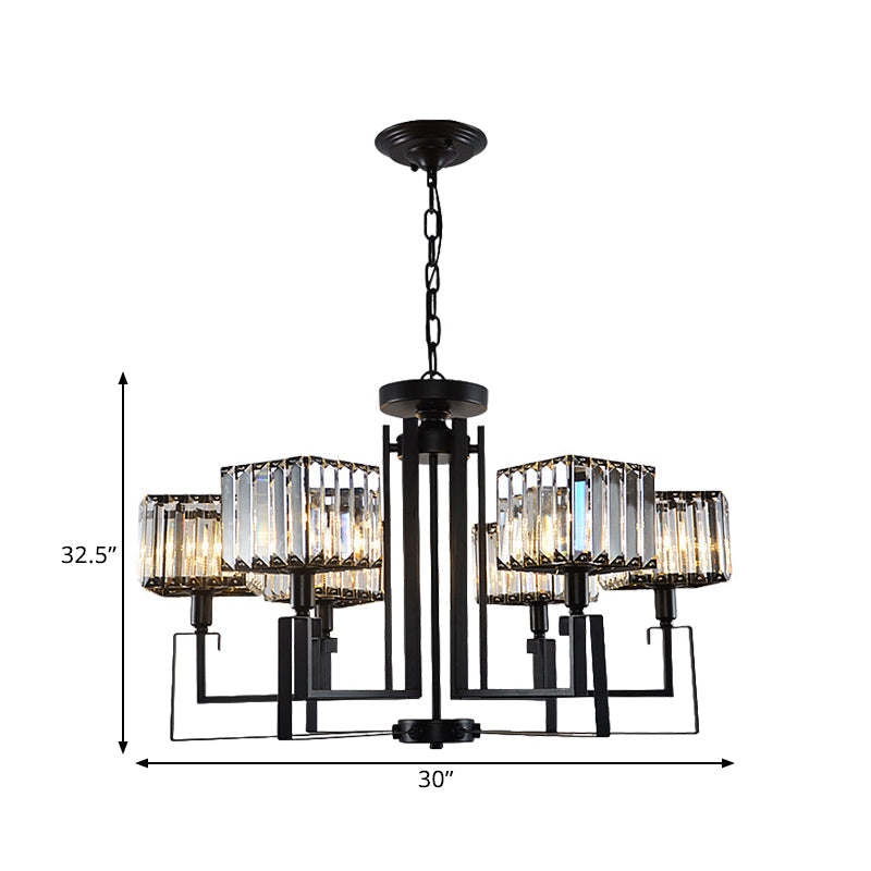 Modern Black Crystal Chandelier Lighting: 6/8-Head Metal Frame Hanging Light With Crooked Design