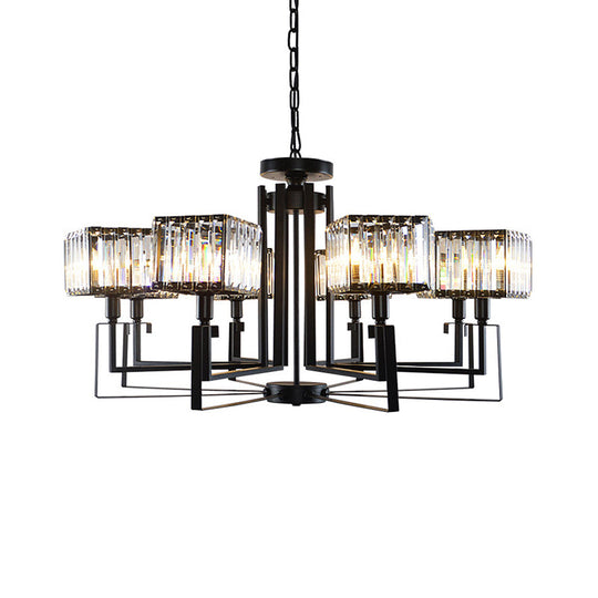 Modern Black Crystal Chandelier with Crooked Metal Frame - 6/8 Heads, Clear Cubic Shades