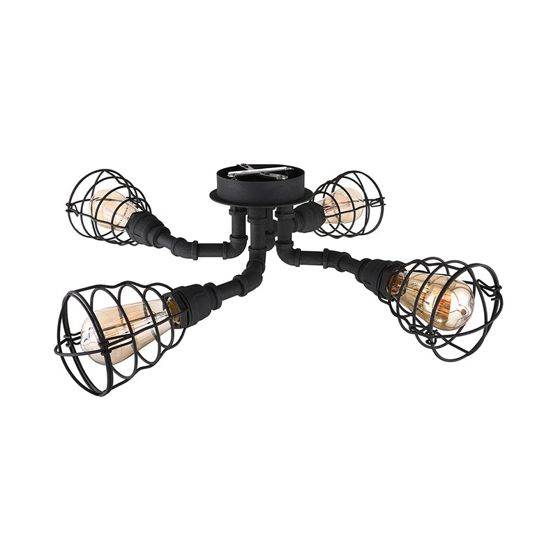 Black/Bronze Metal Twisted Pipe Semi Flush Light Fixture for Restaurant - 4/6/8 Bulbs