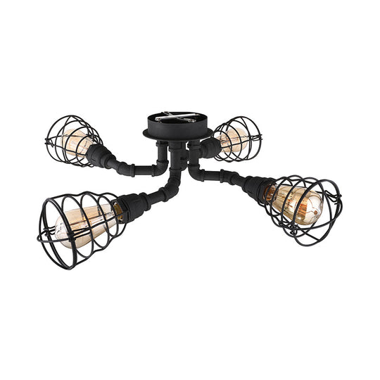 Black/Bronze Metal Twisted Pipe Semi Flush Light Fixture for Restaurant - 4/6/8 Bulbs