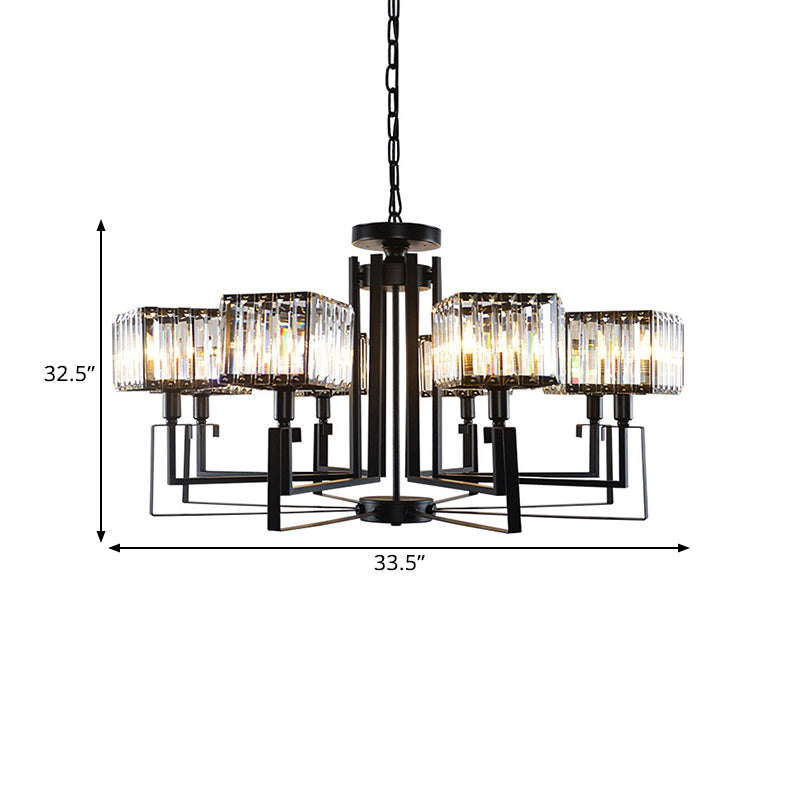 Modern Black Crystal Chandelier with Crooked Metal Frame - 6/8 Heads, Clear Cubic Shades