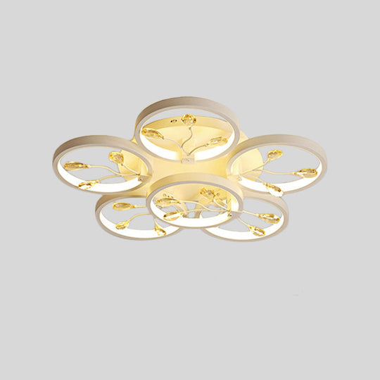 Contemporary Crystal Raindrops Semi Flush Light with LED Flower Design - Black/White Ceiling Mounted Fixture