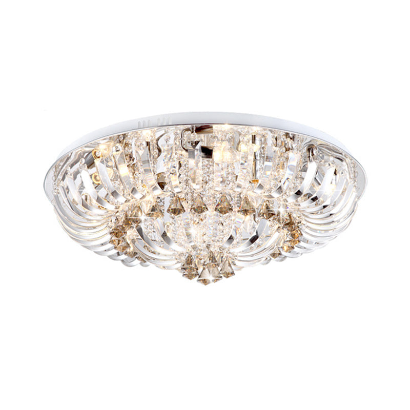 Modern Crystal LED Flush Mount Lamp with Clear Stands and Draping Bowl - White/Warm Light, 27"/31.5" Width