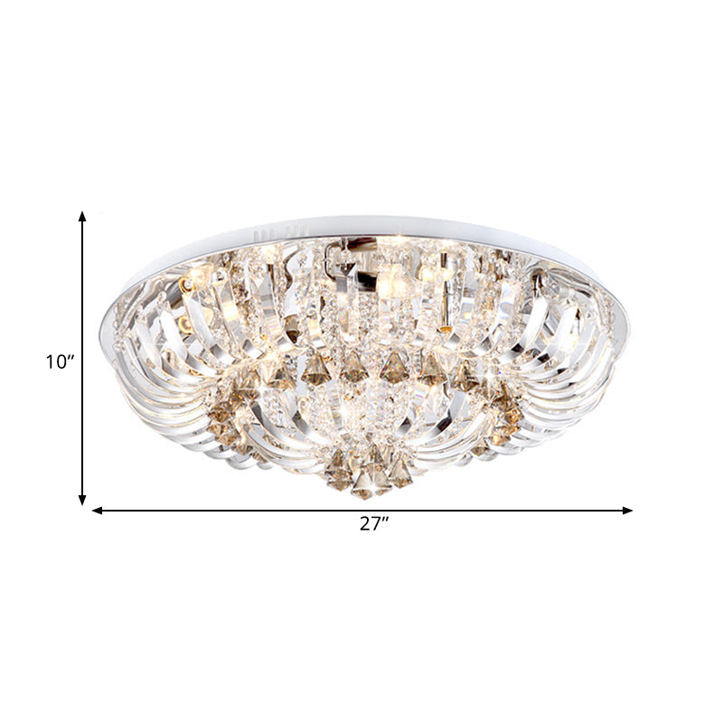 Modern Crystal LED Flush Mount Lamp with Clear Stands and Draping Bowl - White/Warm Light, 27"/31.5" Width