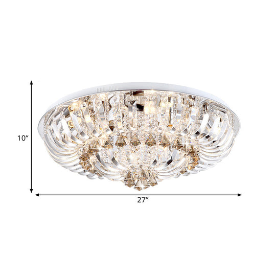 Modern Crystal Led Flush Mount Lamp With Clear Stands And Draping Bowl - White/Warm Light 27/31.5