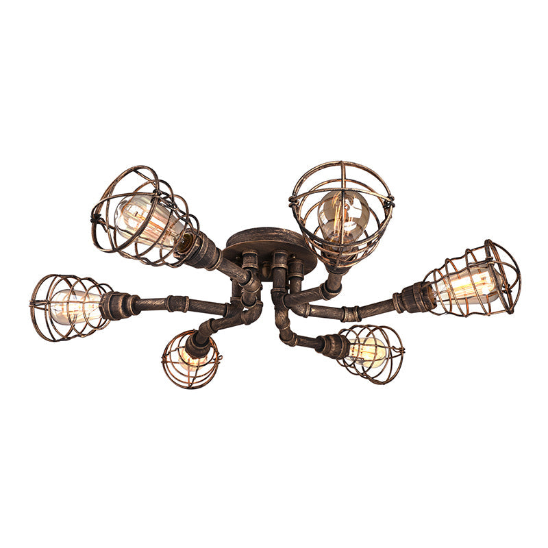 Black/Bronze Metal Twisted Pipe Semi Flush Light Fixture for Restaurant - 4/6/8 Bulbs