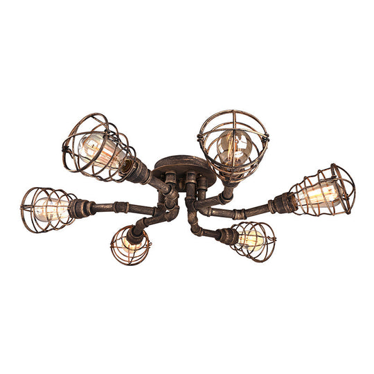 Black/Bronze Metal Twisted Pipe Semi Flush Light Fixture For Restaurant - 4/6/8 Bulbs