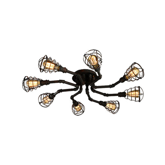 Black/Bronze Metal Twisted Pipe Semi Flush Light Fixture for Restaurant - 4/6/8 Bulbs