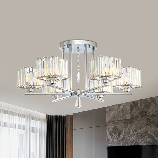 Modern Radial Design Chandelier with 6/8 Clear Crystal Bulbs and Cubic Shade Ceiling Lighting