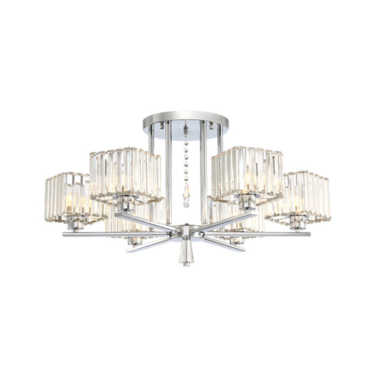 Modern Radial Design Chandelier with 6/8 Clear Crystal Bulbs and Cubic Shade Ceiling Lighting