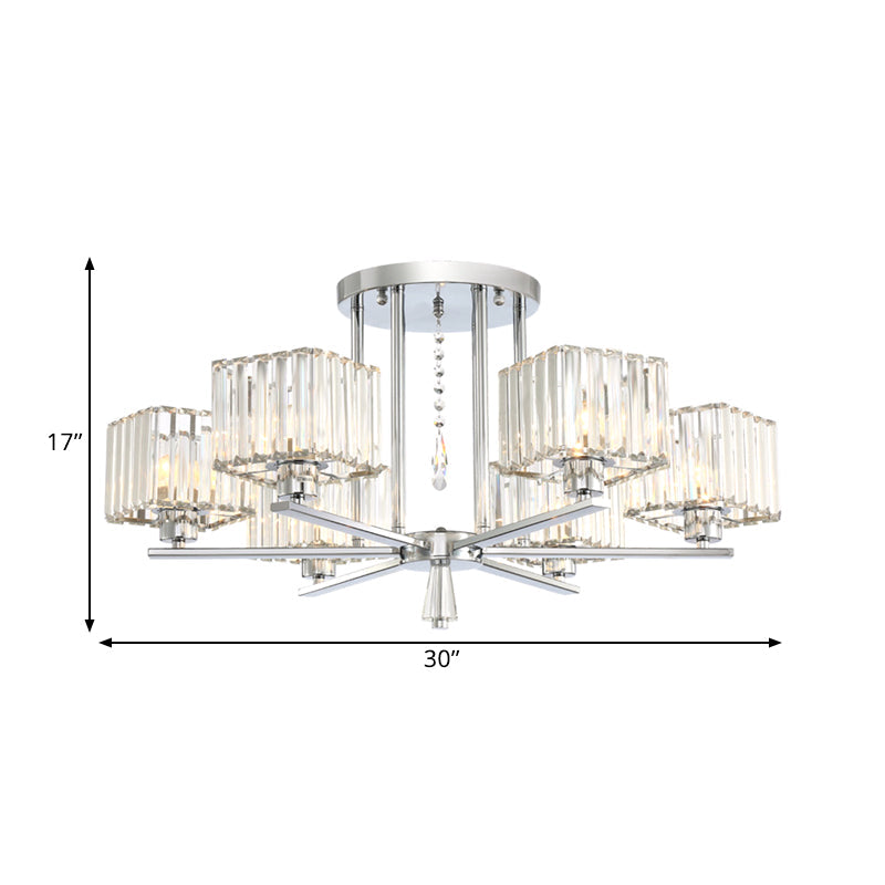 Modern Radial Design Chandelier with 6/8 Clear Crystal Bulbs and Cubic Shade Ceiling Lighting