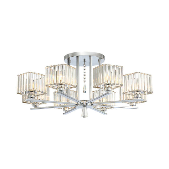 Modern Radial Design Chandelier with 6/8 Clear Crystal Bulbs and Cubic Shade Ceiling Lighting